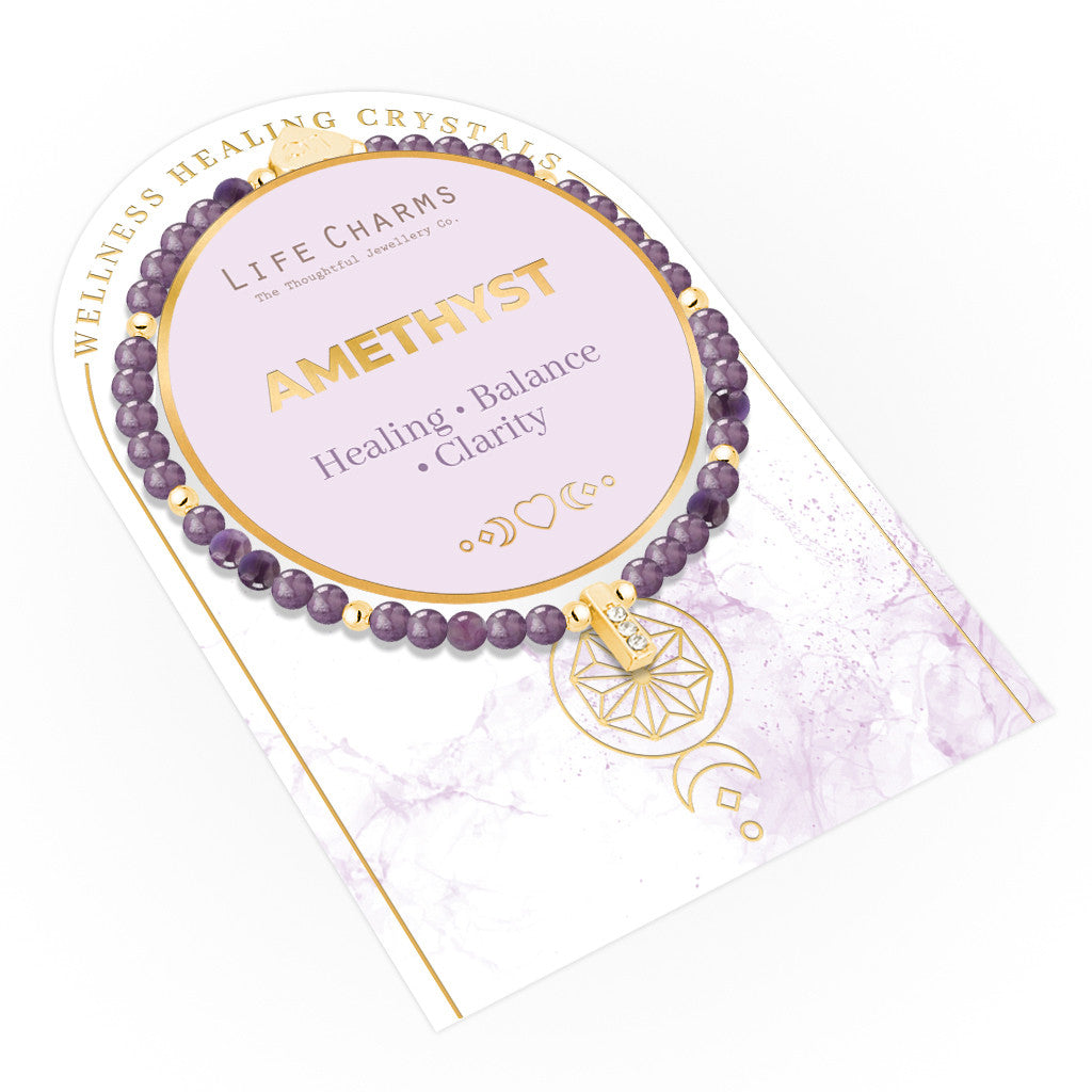 Amethyst &amp; gold beads healing crystals bracelet