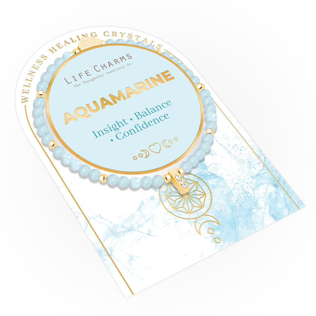 Aquamarine & gold beads healing crystals bracelet