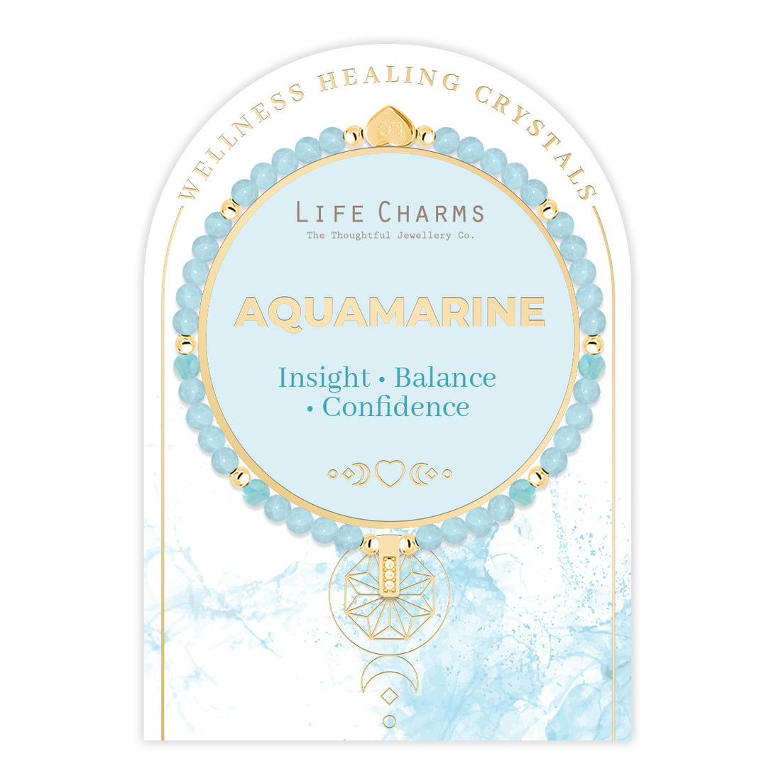 Aquamarine &amp; gold beads healing crystals bracelet
