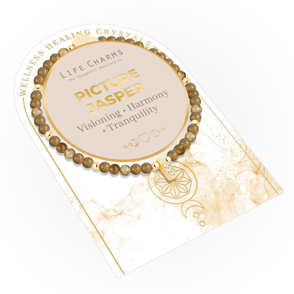 Picture Jasper &amp; gold beads healing crystals bracelet