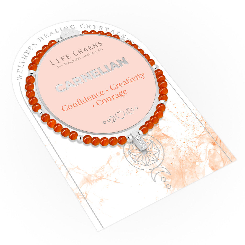 Carnelian &amp; silver beads healing crystals bracelet