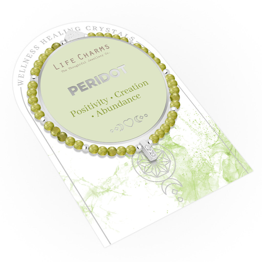 Peridot &amp; silver beads healing crystals bracelet
