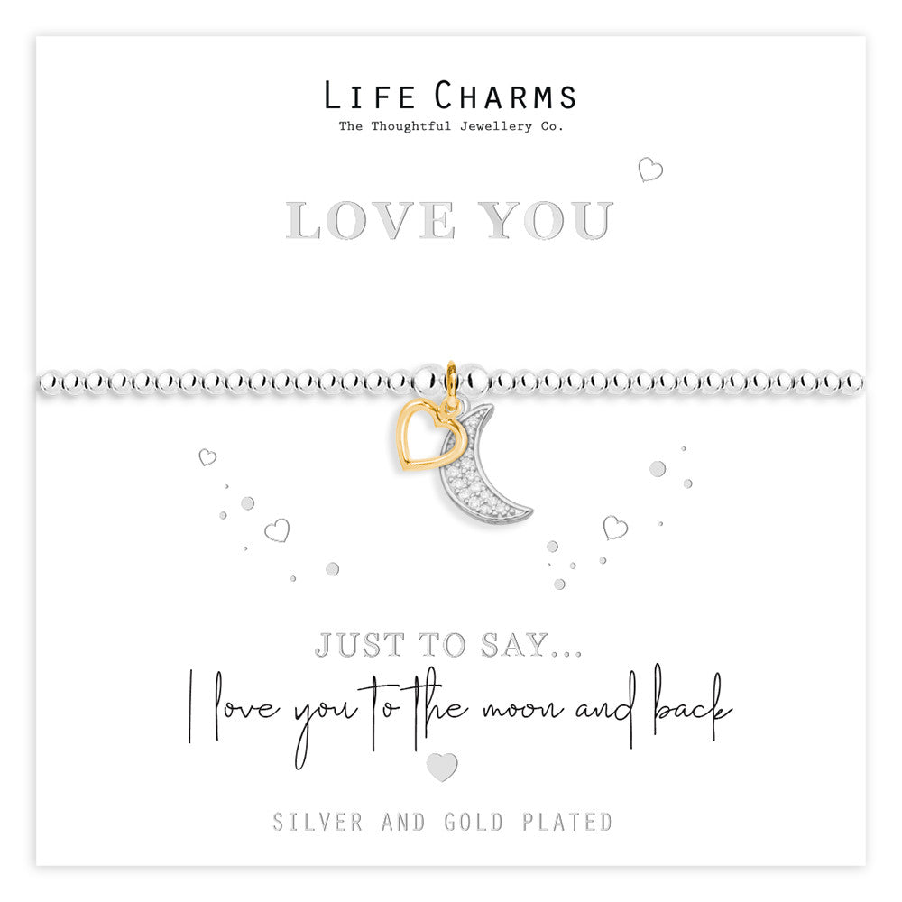 Just To Say Love You moon and heart charm bracelet