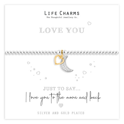 Just To Say Love You moon and heart charm bracelet