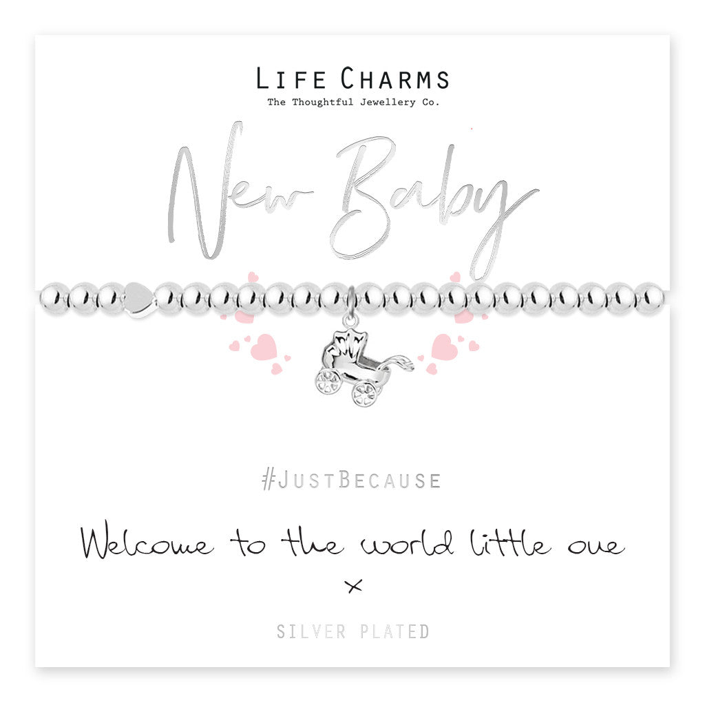New Baby Silver Pram Charm Bracelet