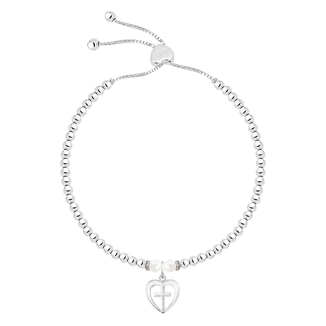 Silver and freshwater pearls Confirmation Day charm bracelet