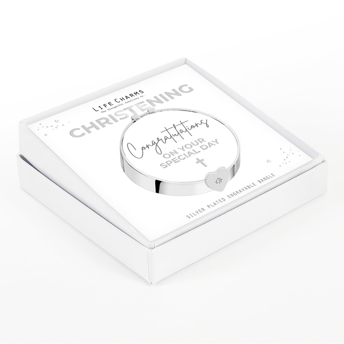 Christening engravable baby bangle with heart