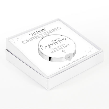 Christening engravable baby bangle with heart