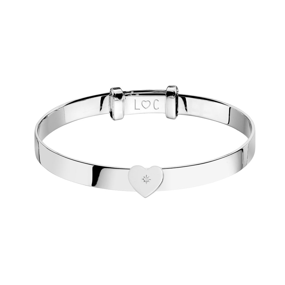 Christening engravable baby bangle with heart