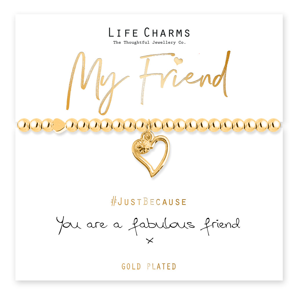 Fabulous Friend gold heart charm bracelet