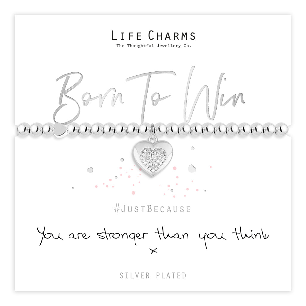 Born to win sparkling heart charm bracelet