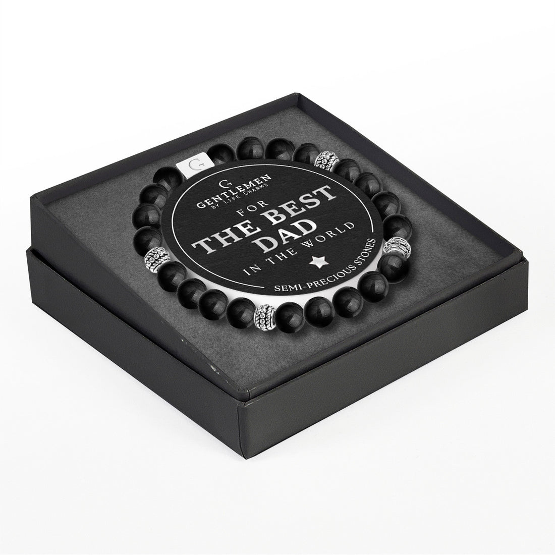 Black agate semi precious beaded elastic bracelet - The best dad