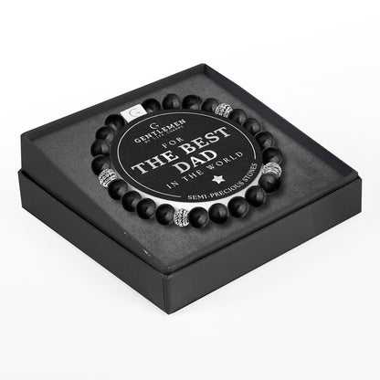 Black agate semi precious beaded elastic bracelet - The best dad