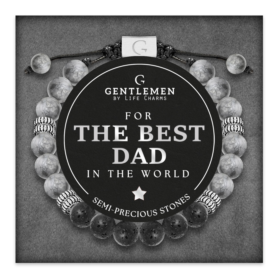 Grey jasper & lava stone semi precious beaded adjustable bracelet - The best dad