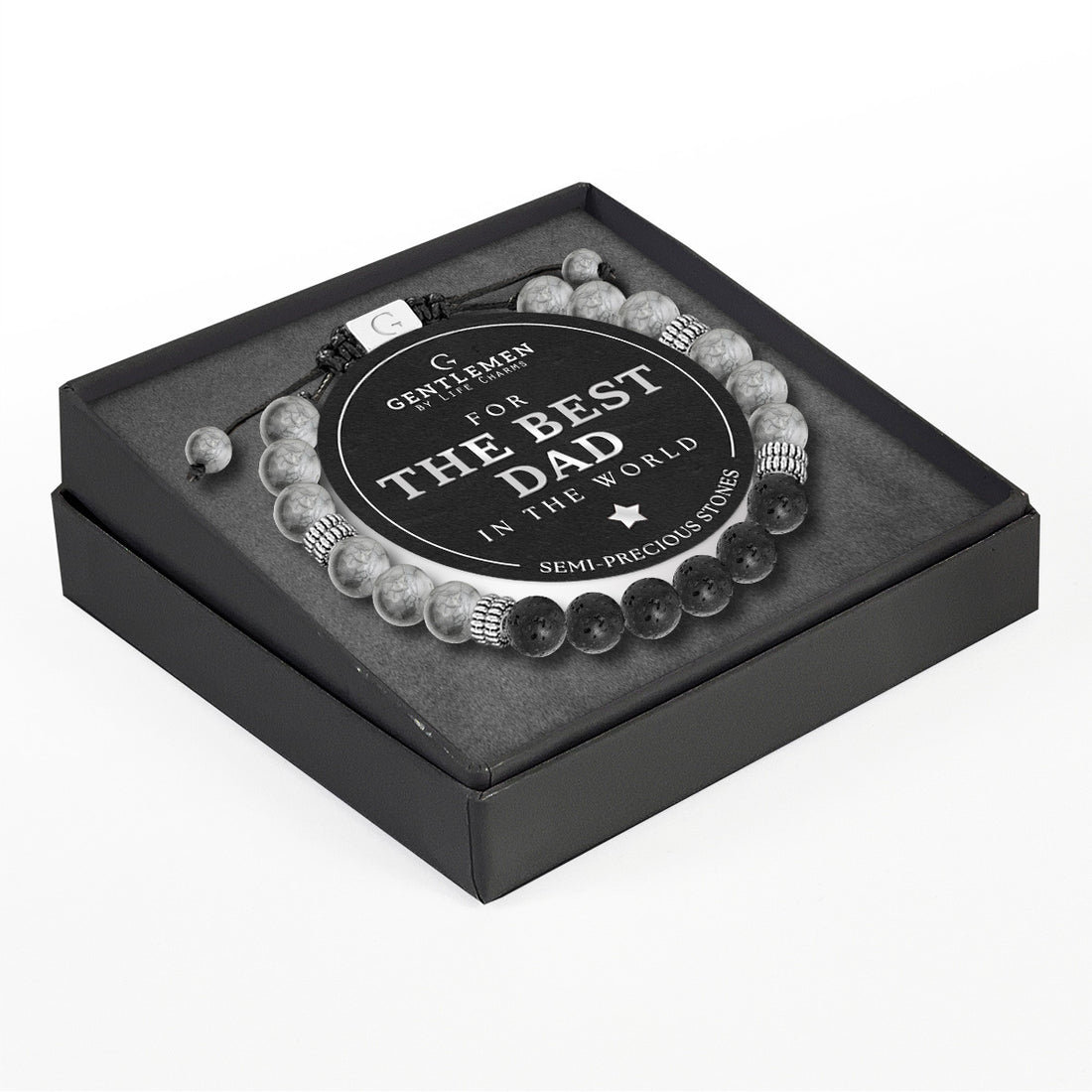 Grey jasper & lava stone semi precious beaded adjustable bracelet - The best dad