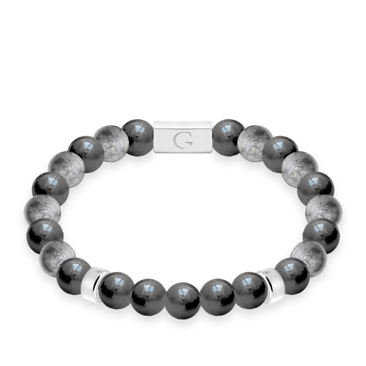 Grey jasper &amp; hematite semi precious beaded elastic bracelet - Amazing brother