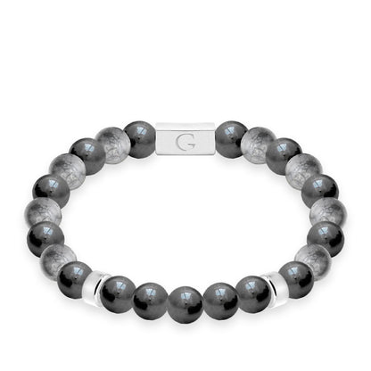 Grey jasper &amp; hematite semi precious beaded elastic bracelet - Amazing brother