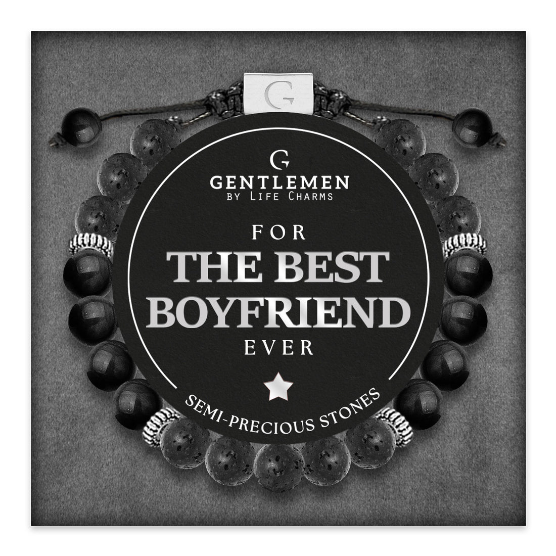 Black agate & lava stone semi precious beaded adjustable bracelet - The best boyfriend