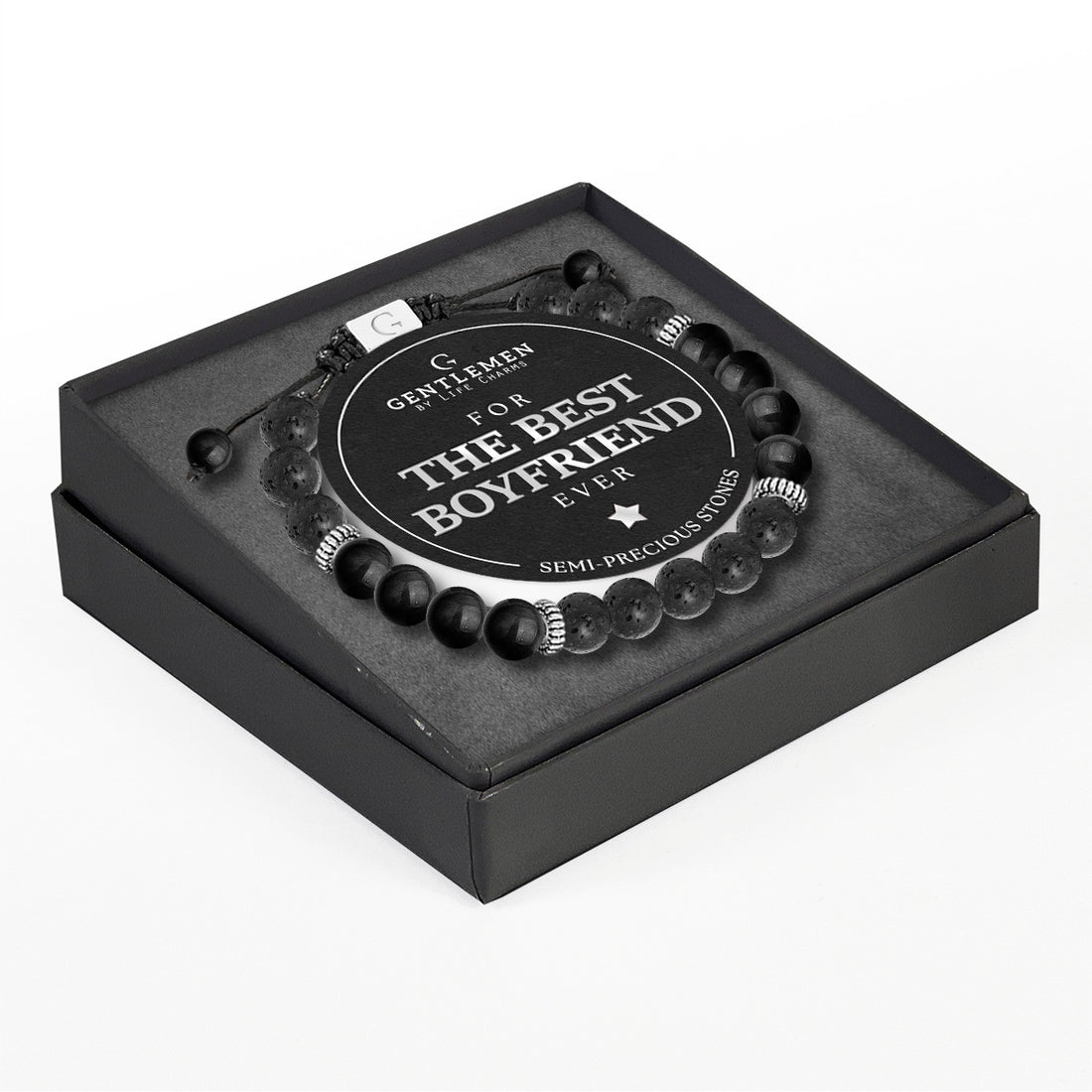 Black agate & lava stone semi precious beaded adjustable bracelet - The best boyfriend