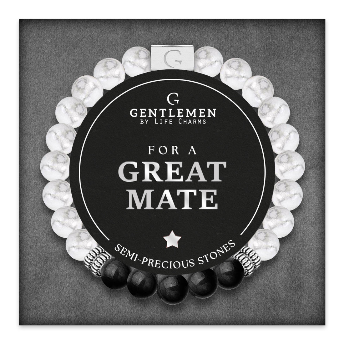 White jasper & black agate semi precious beaded elastic bracelet - Great mate