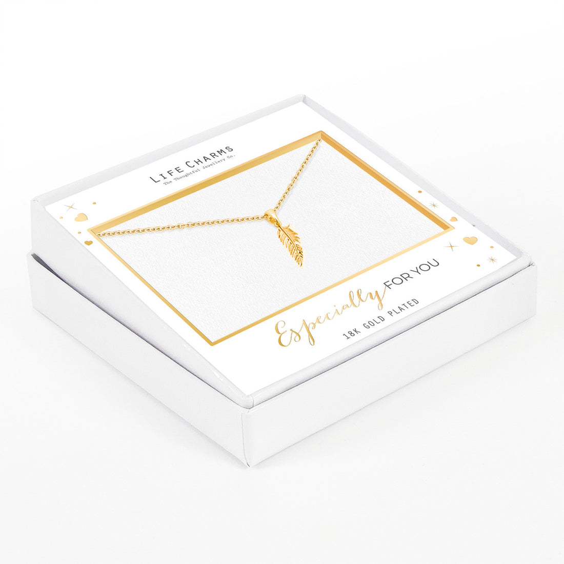 Feather pendant necklace in gold