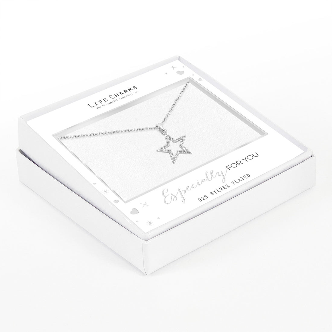 Crystal encrusted open star pendant necklce