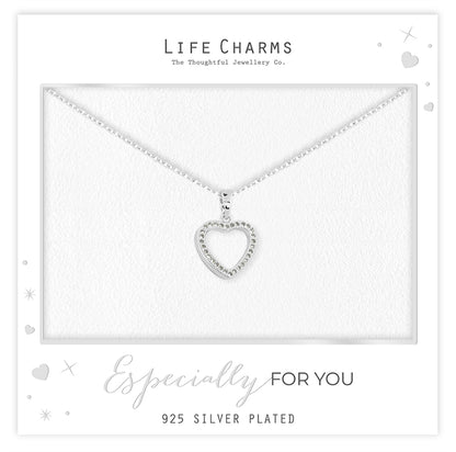 Crystal encrusted open heart pendant necklce