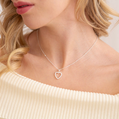 Crystal encrusted open heart pendant necklce
