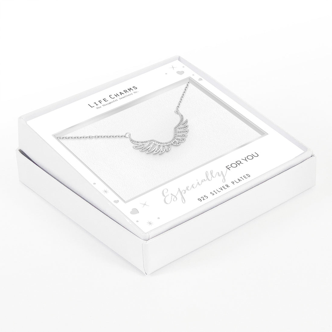 Zirconia studded angel wings pendant necklace