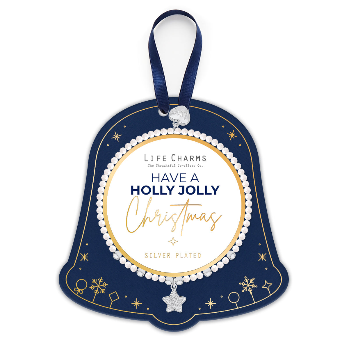 Holly jolly Christmas crystal charm bracelet on a hanging card