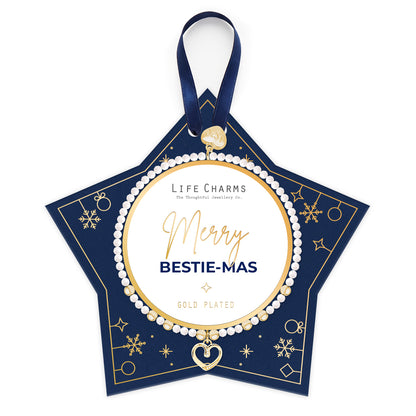 Bestie-mas crystal charm bracelet on a hanging card