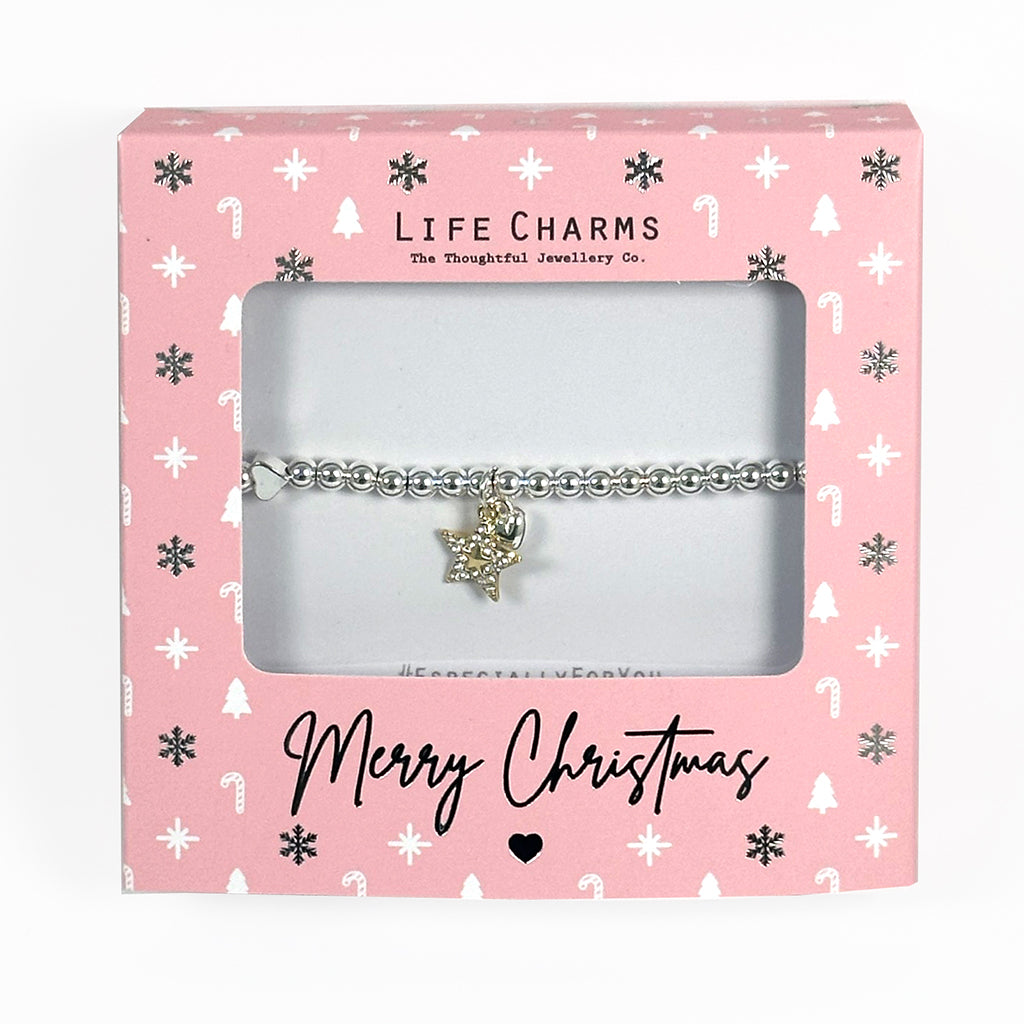 Merry Christmas Sparkly Gold Star Bracelet Gift