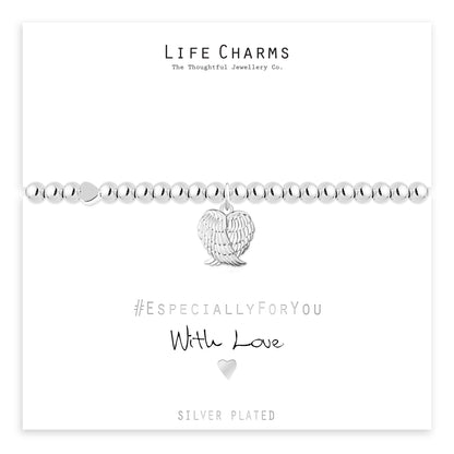 Merry Christmas Silver Angel Wings Heart Bracelet Gift