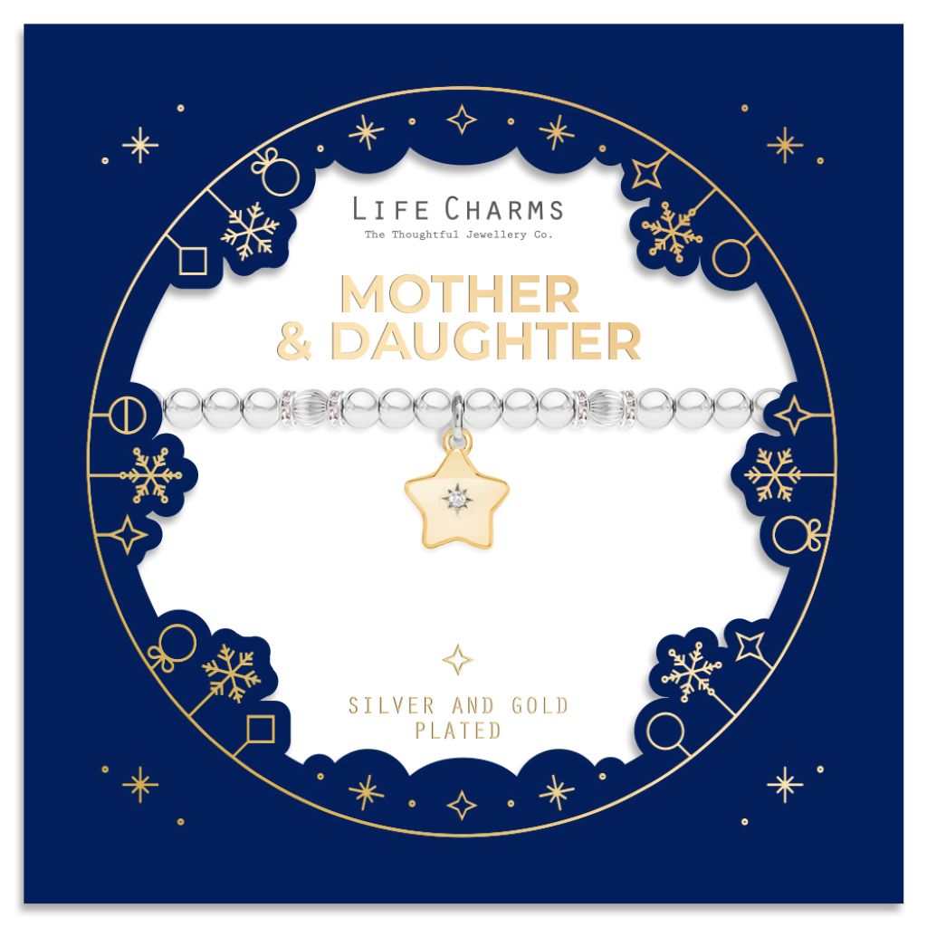 Silver and gold charm bracelet with Christmas sleeve - Mother &amp; Daughter