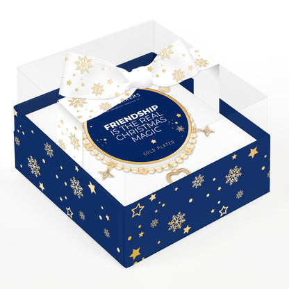 Christmas charm bracelet in a keepsake box with bow - Friendship