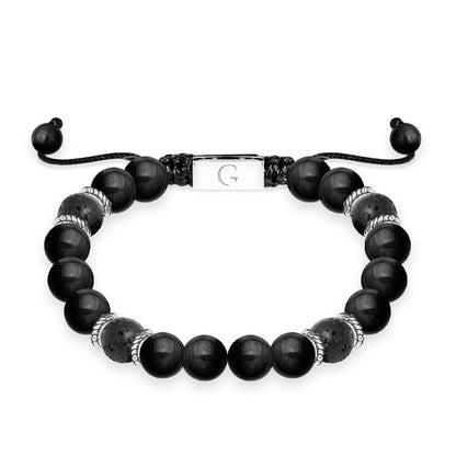 Black agate &amp; lava stone semi precious beaded adjustable bracelet - Happy birthday