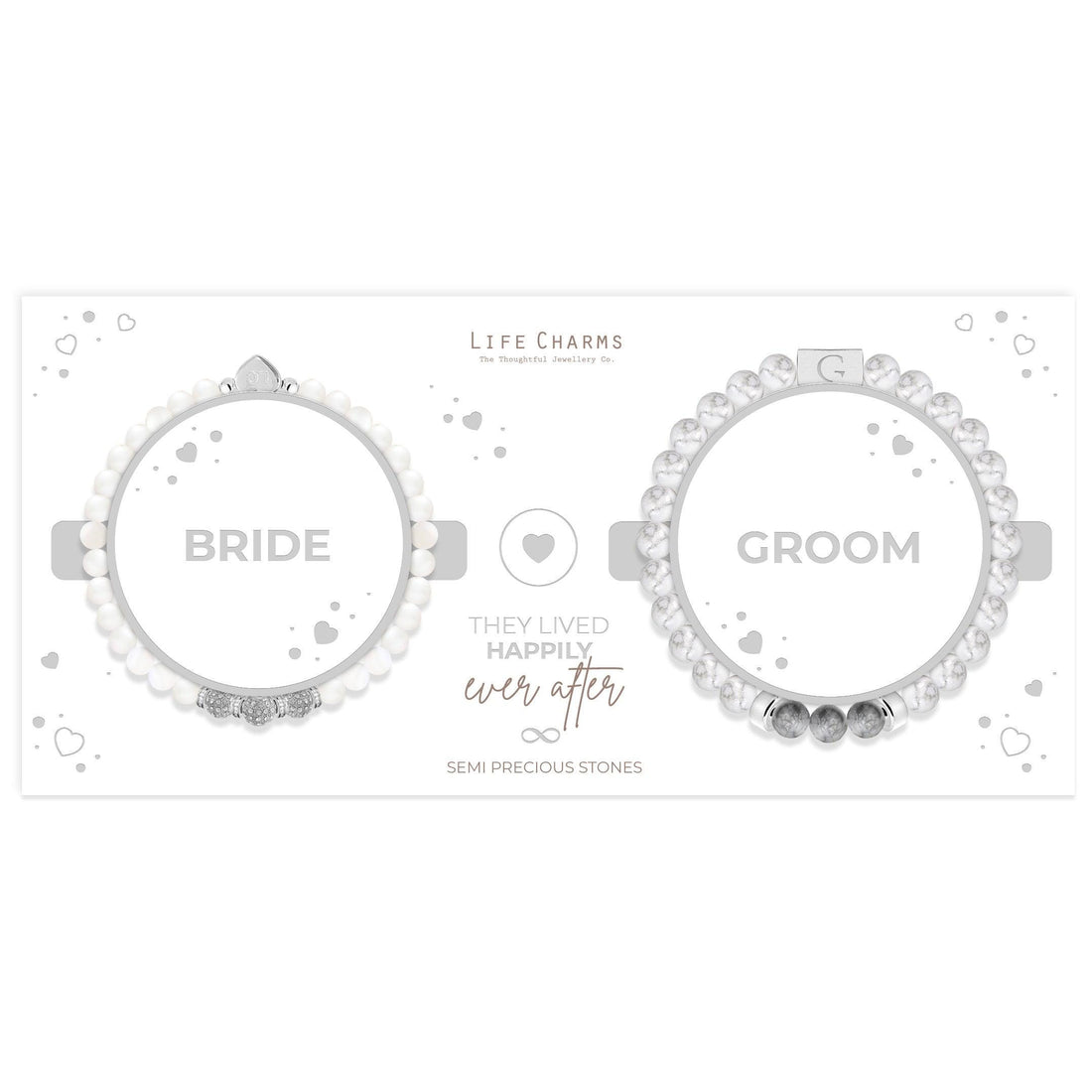 Bride &amp; Groom semi precious stones bracelet set
