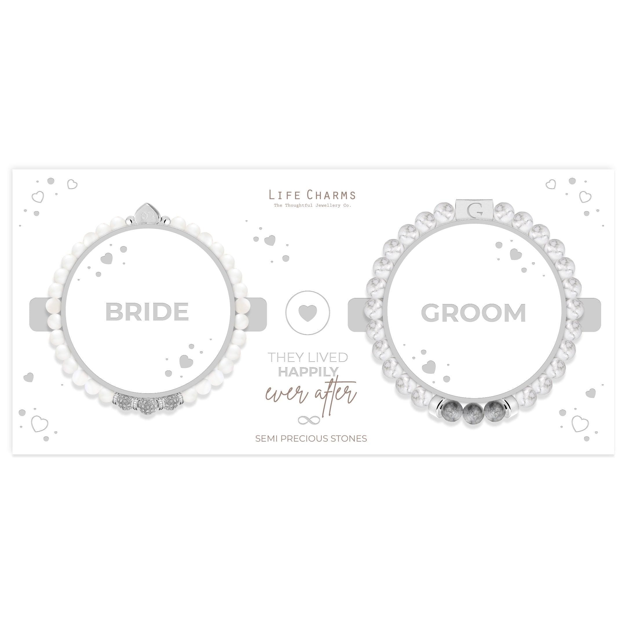 Bride &amp; Groom semi precious stones bracelet set