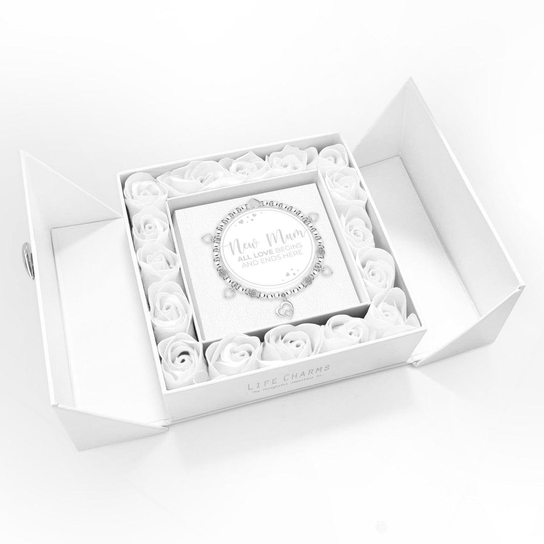 New Mum - Hearts charm bracelet in flower box