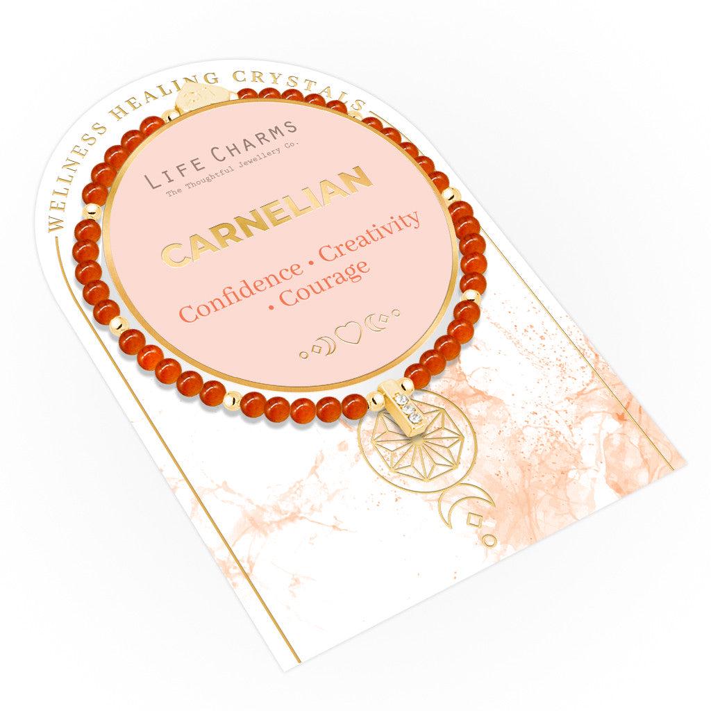 Carnelian &amp; gold beads healing crystals bracelet