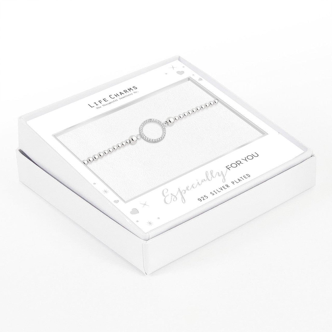 Open crystal circle bracelet in silver