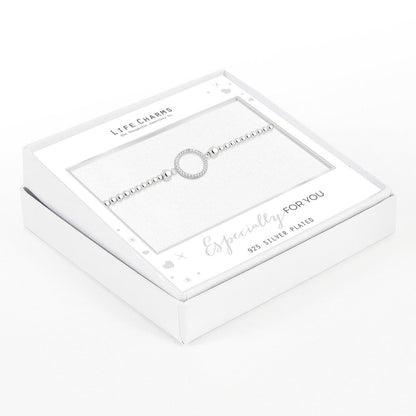 Open crystal circle bracelet in silver