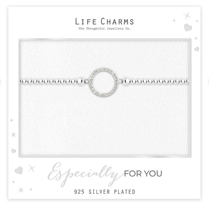 Open crystal circle bracelet in silver