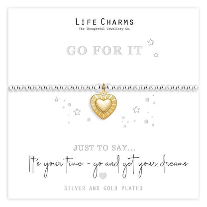 Just To Say Go for it gold heart charm bracelet