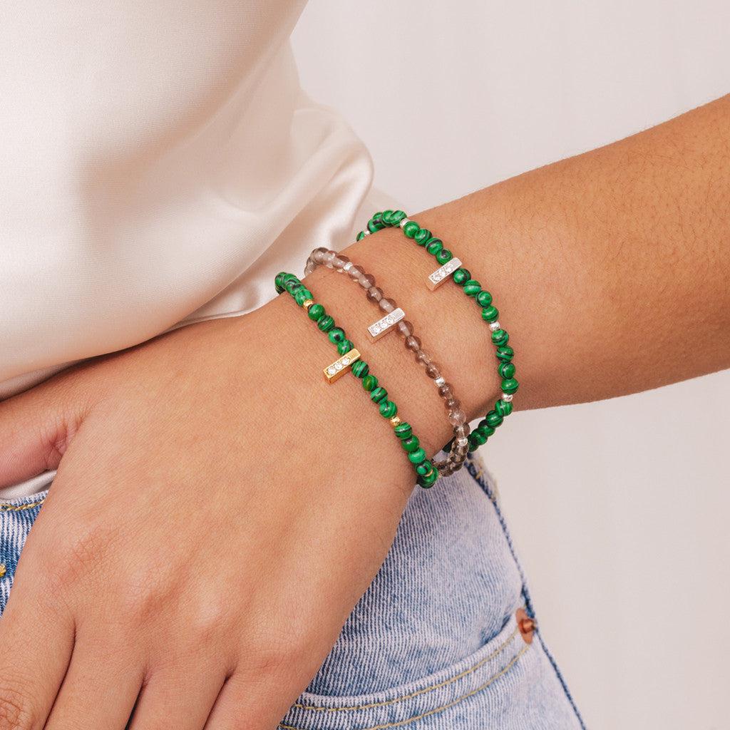 Malachite &amp; silver beads healing crystals bracelet