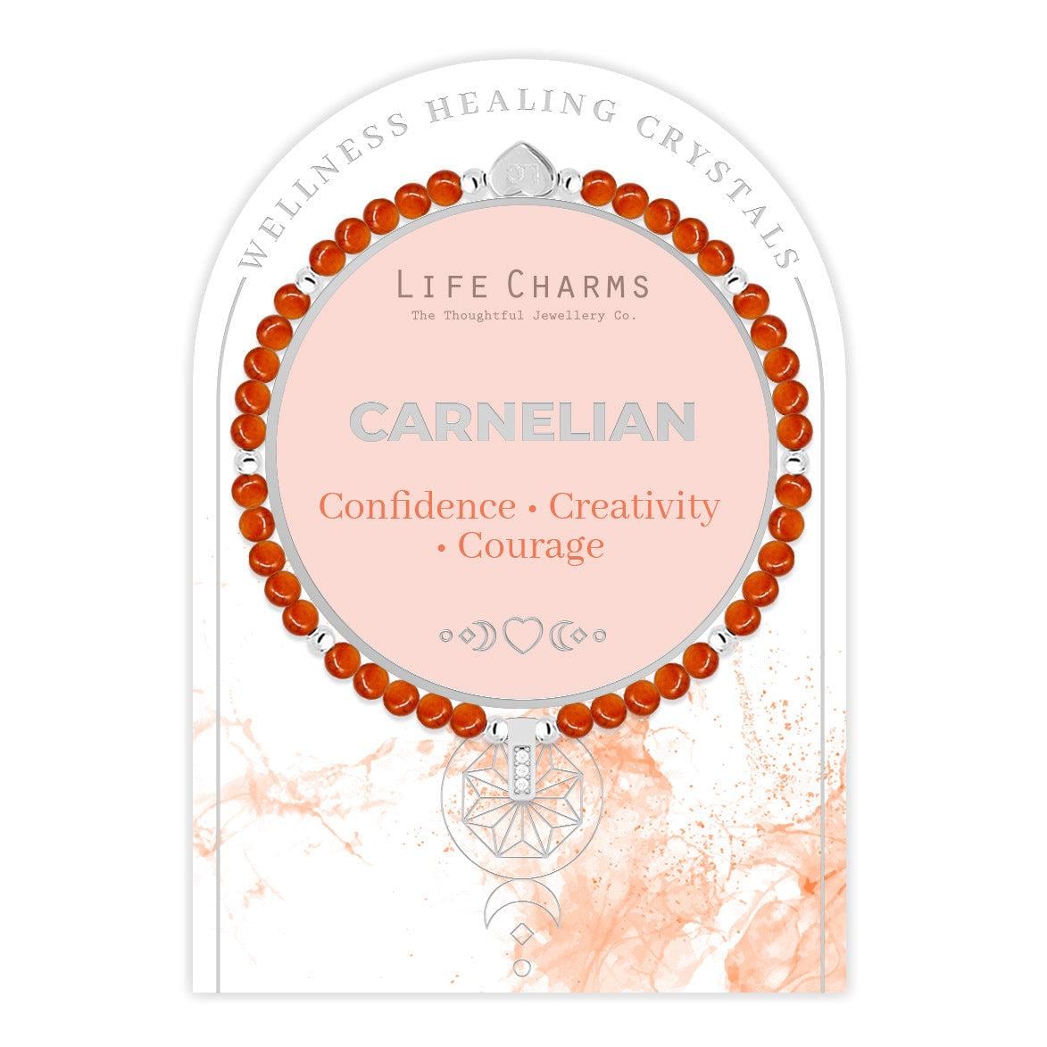 Carnelian &amp; silver beads healing crystals bracelet
