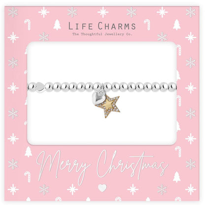 Merry Christmas Sparkly Gold Star Bracelet Gift