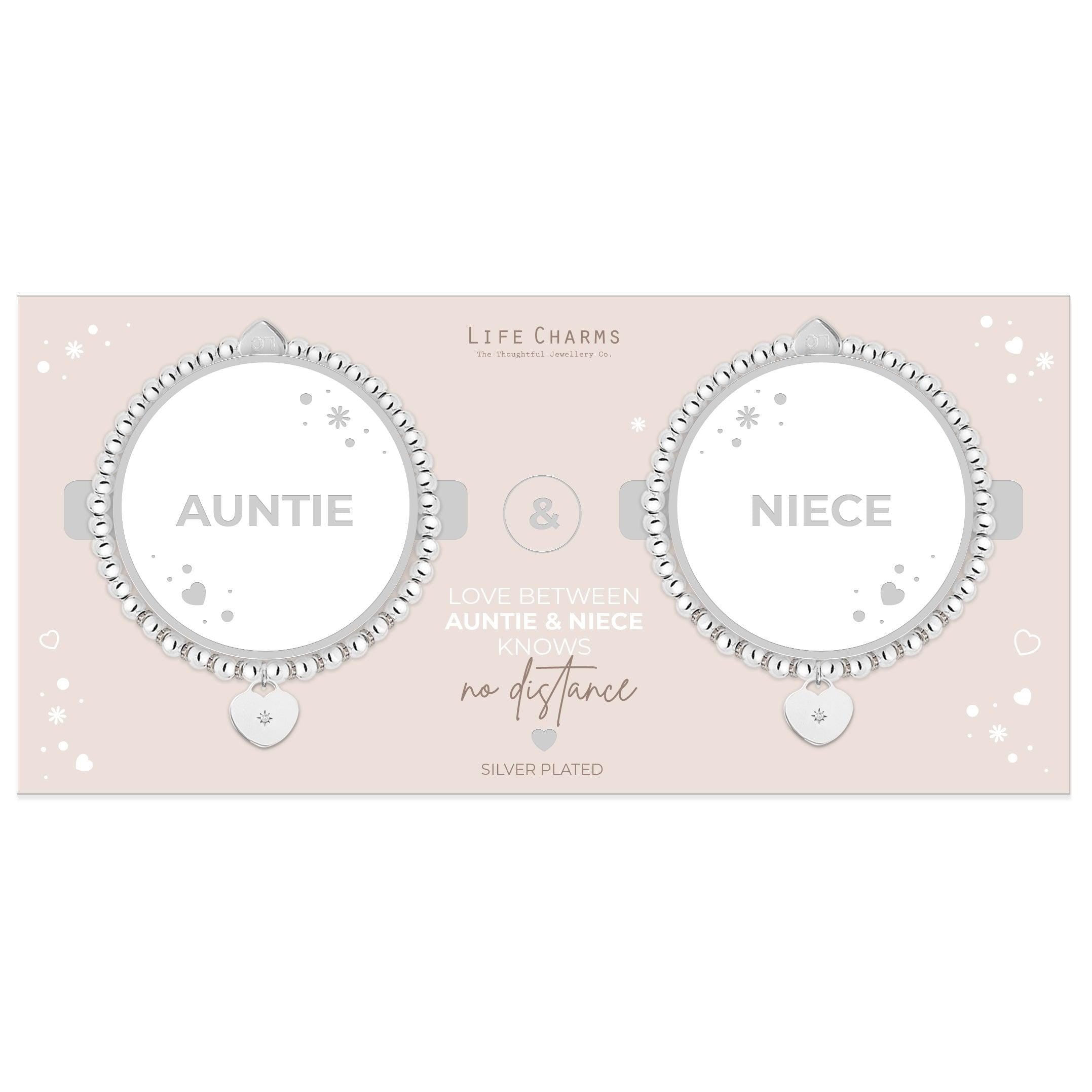 Auntie &amp; Niece heart charm bracelet set