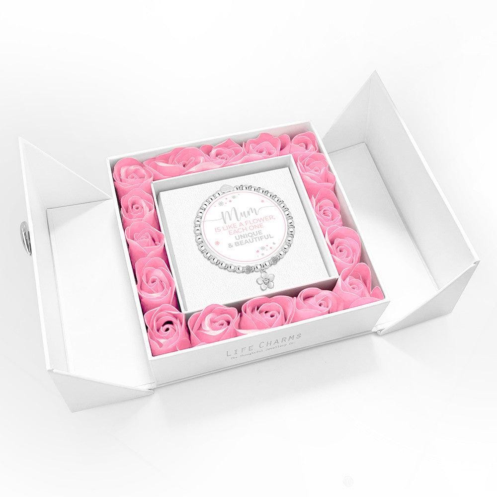 Mum like a flower - Sparkling bracelet in elegant pink flower box