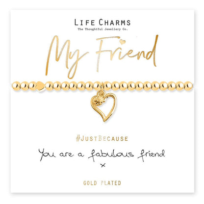 Fabulous Friend gold heart charm bracelet